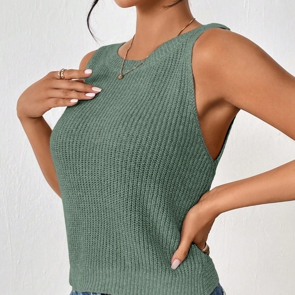 Women's Solid Color Simple Daily Sweater Vest - Picture 4 of 5